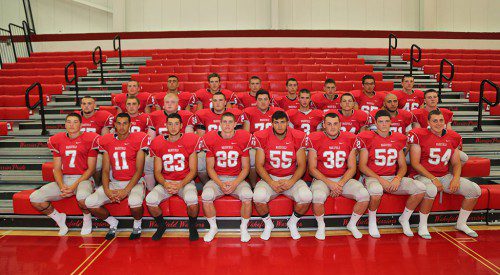 THE WHMS football team team will be led by its seniors in the 55th annual Thanksgiving Day Classic against Melrose. In the first row (from left to right) are Anthony Cecere, Chris Calnan, Joe Cresta, Luke Martin, Joe DiFazio, Jack Brown, Brian Conroy and Pat Boyson. In the second row (from left to right) are Vincent Murdocca, Andrew Wallace, Eric Schilling, Alex Kane, Ben Joly, Brian Dickey, Dylan Brady, Alex Mansour and Matt Iacoviello. In the third row (from left to right) are Jamison Kenney, Jake Cataldo, Will Bergendahl, Tom Dascoli, Chris Saponaro, Chris Riley, Matt Yirrell and Ryan Burns. Missing from the photo are Vin Ferretti, Rob Vozella and Pat Casaletto. (Donna Larsson File Photo)