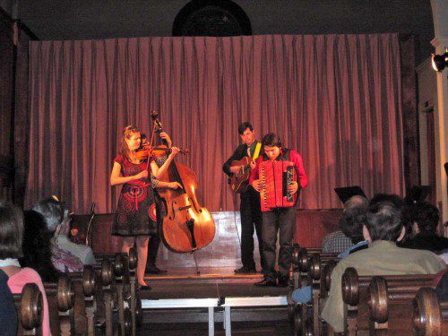 WORLD RENOWENED fiddler Mari Black had her audience's full attention while she and her World Fiddle Ensemble performed tunes from around the world. Black performed at the Standing Room Only's final concert of the 2014-2015 season Saturday night. (Gail Lowe Photo)