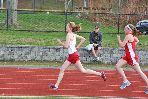 LIZ HIRSCH outpaced her Wakefield opponent in the 1 mile for victory on Tuesday at Pine Banks Park. (Donna Larsson photo)