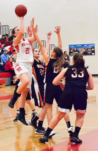 JUNIOR CAT Torpey proved tough to defend during Melrose's recent clash with undefeated Woburn. (Steve Karampalas photo)