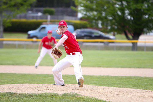 THE MELROSE Red Raider baseball team took their season opener against Malden in a 6-4 comeback victory. Pictured is hurler John Casparriello. (Donna Larsson photo) 