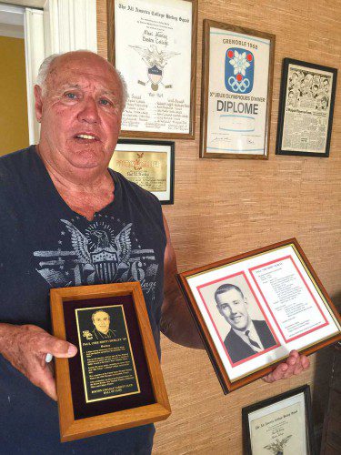 PAUL HURLEY, pictured at his home in Revere, will be inducted into the Mass. Hockey Hall of Fame on Saturday. Hurley was a professional and Olympic hockey player after graduating from Melrose High in 1963. (courtesy photo)