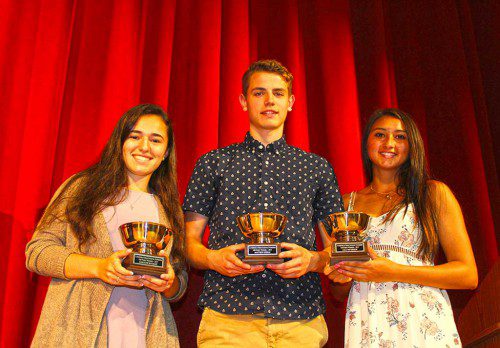 THREE LHS senior athletes achieved the honor of being inducted into the school's 100-point club in 2017 (from left): Caroline Buckley, Matthew Seelig and Lilli Patterson. Potential candidates for this exclusive honor will begin practicing for the upcoming fall sports season next week. (Maureen Doherty Photo)