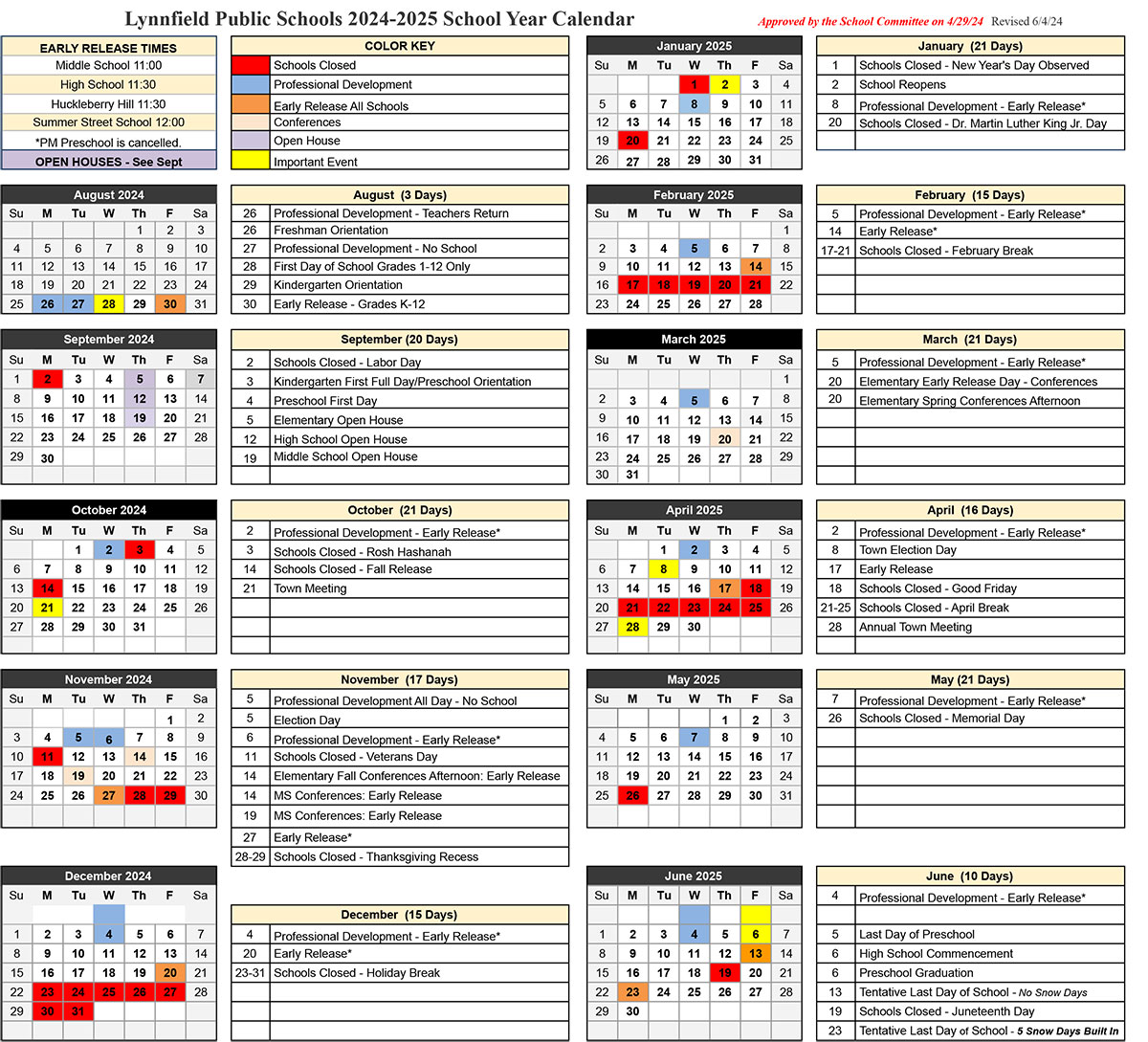 Lynnfield Public Schools 2024 2025 School Calendar Local Headline News